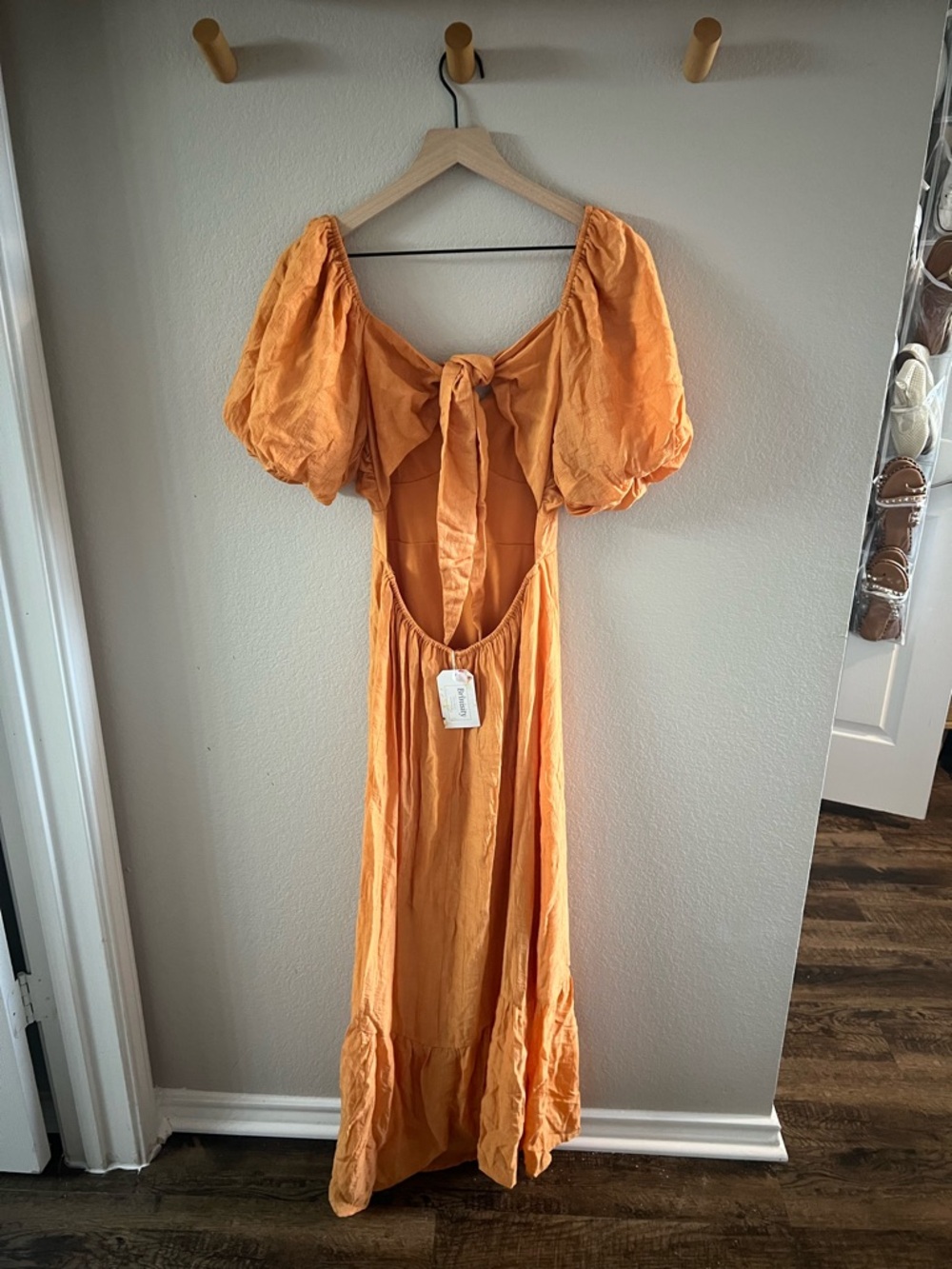 BiBi Orange Puff-Sleeve Tie-Front Maxi Dress - Picture 2 of 4